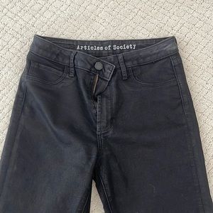 Articles of Society - Black coated jeans with fringe bottom